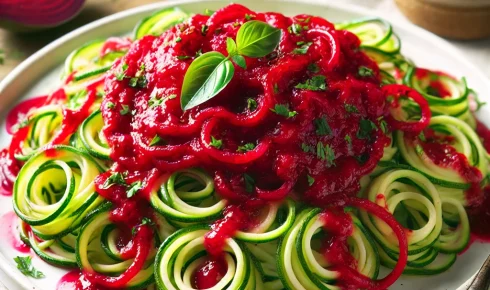 Macarrão de Abobrinha com Molho de Beterraba: Sabor, Saúde e Bem-Estar em um Prato Colorido